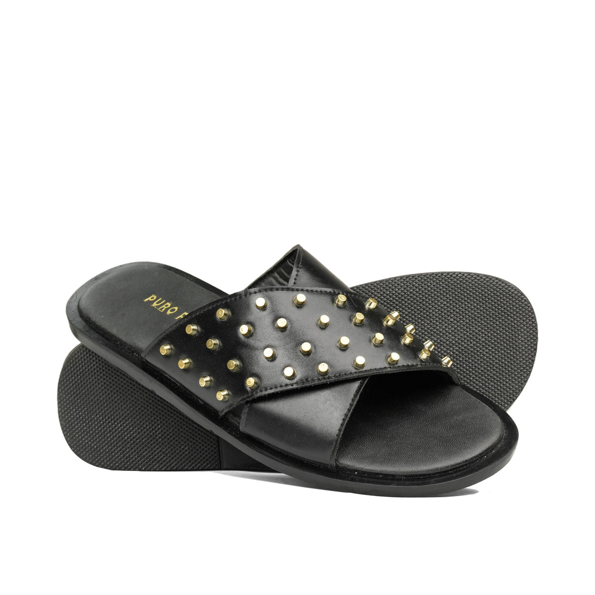 Black Cross Studded Slipper SA20