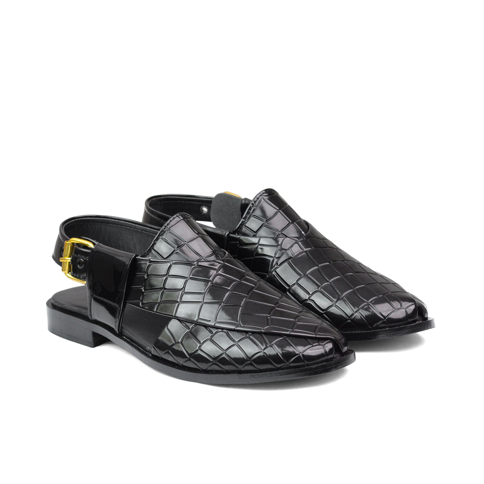 Black Patent Croc Peshawari Chappal DZ11