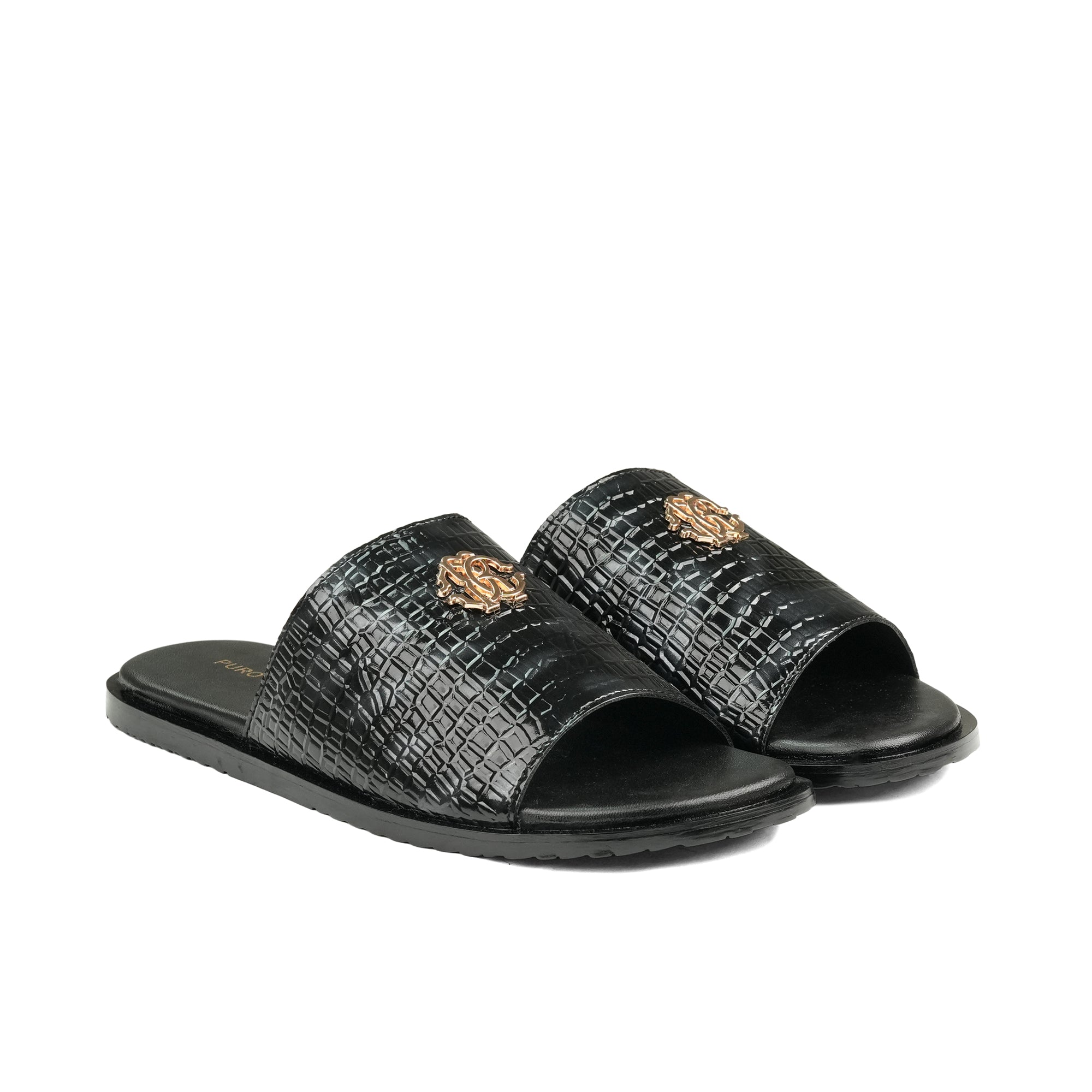 Black Textured Patent Slipper SA28