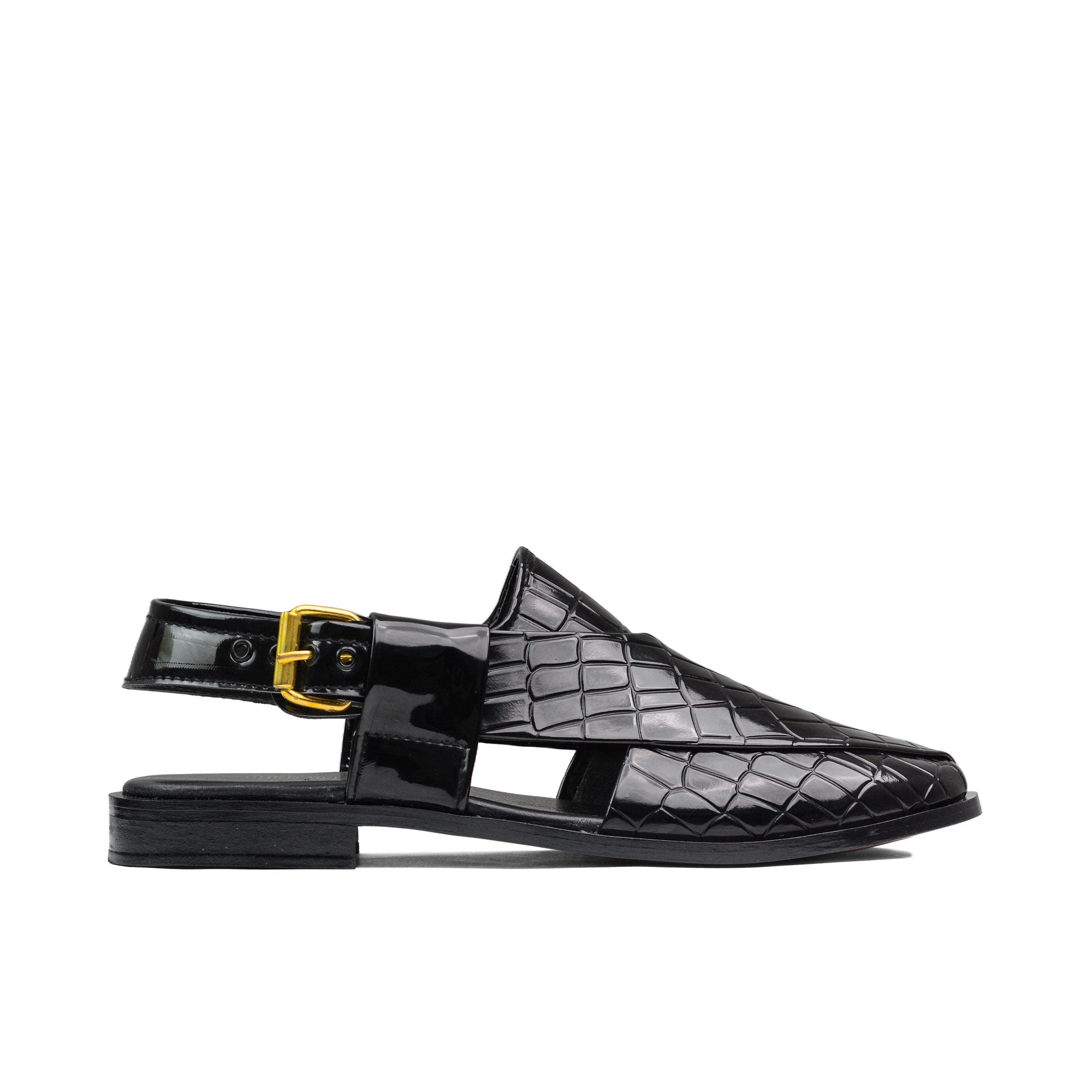 Black Patent Croc Peshawari Chappal DZ11
