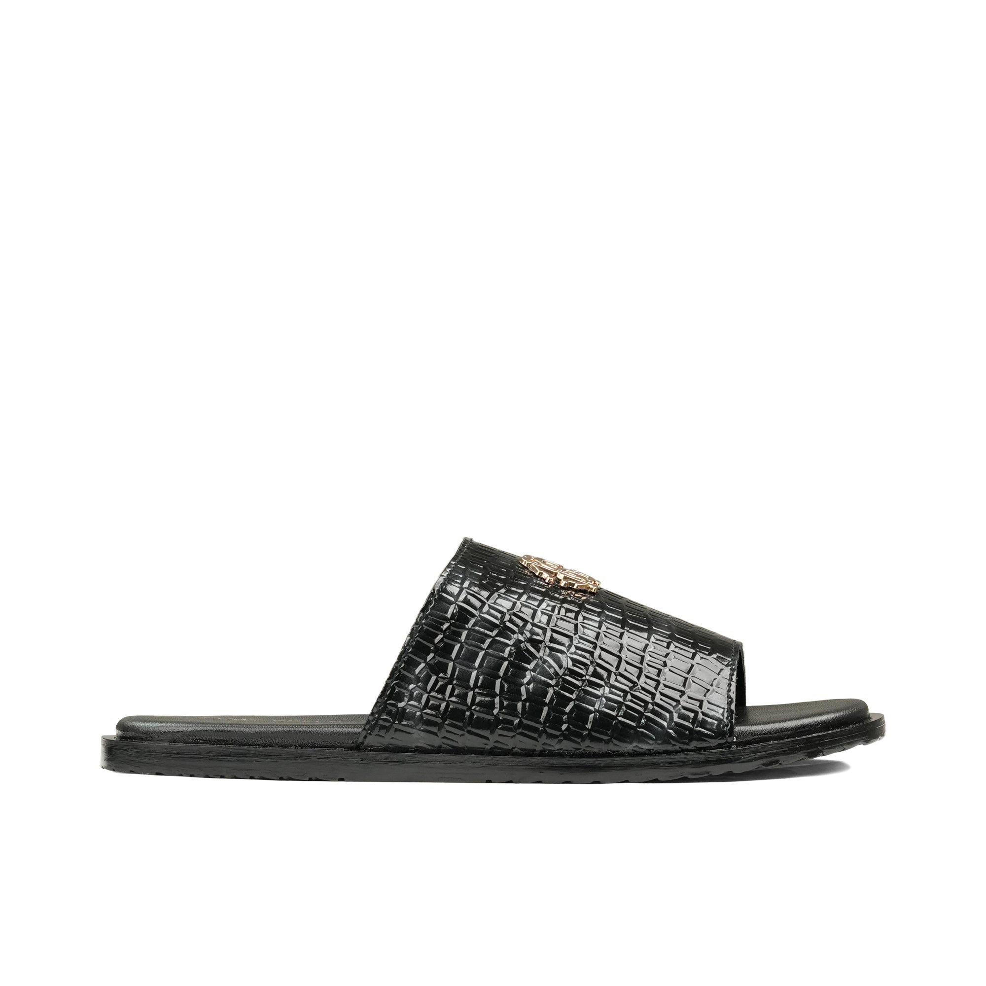 Black Textured Patent Slipper SA28