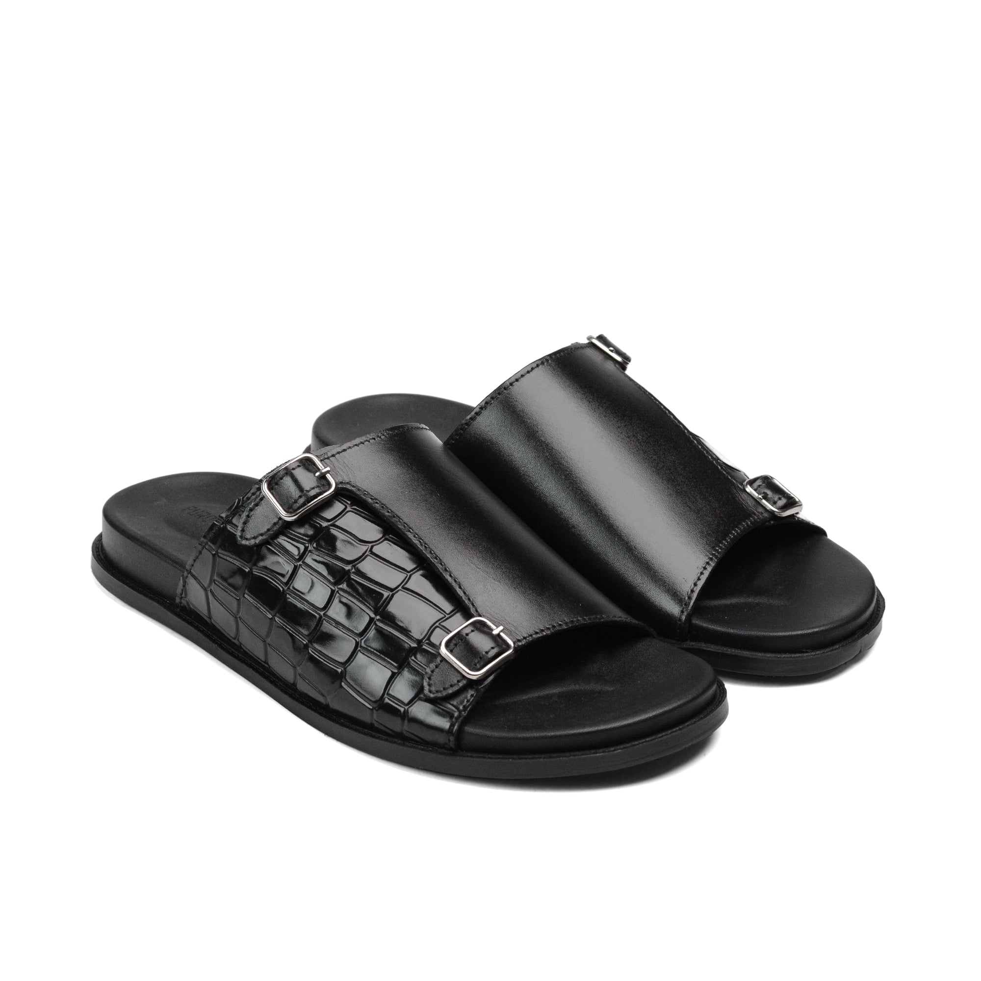 Black Two Monk Croc Slipper SJ01
