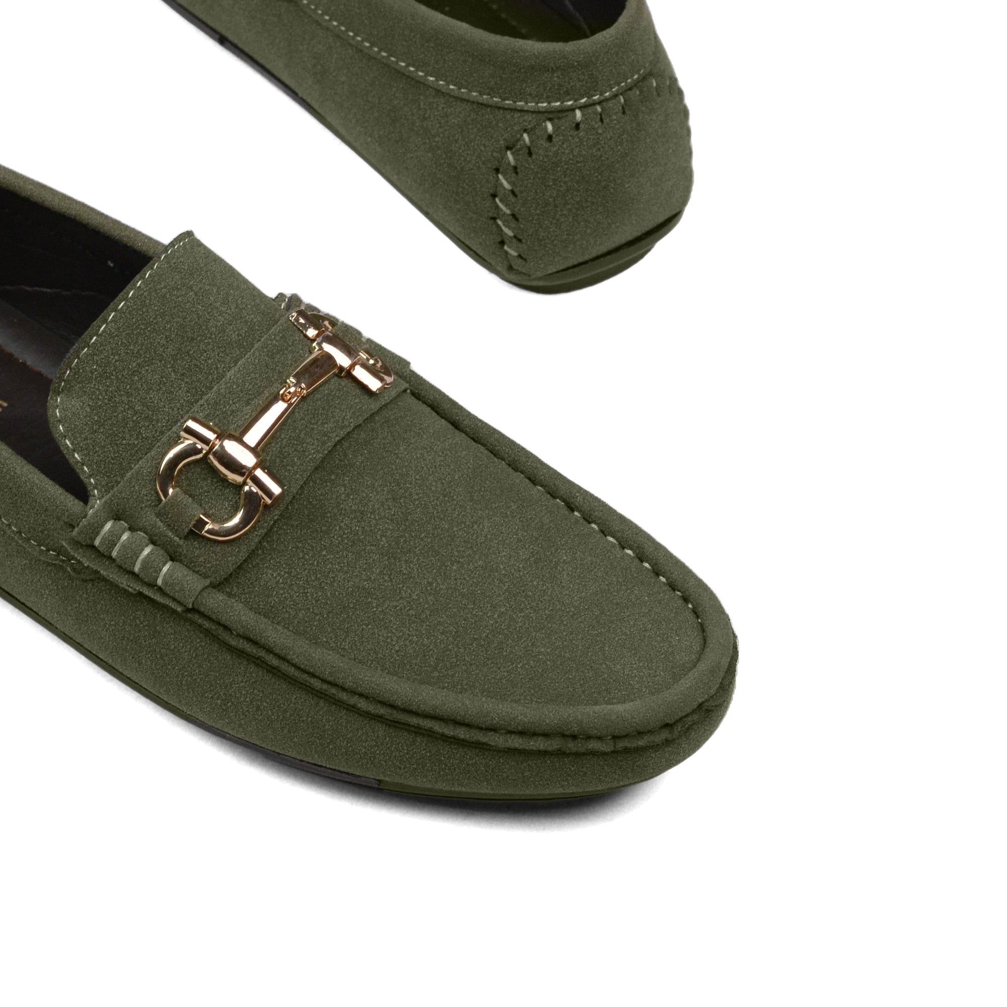 Green Suede Buckle Loafer LS75