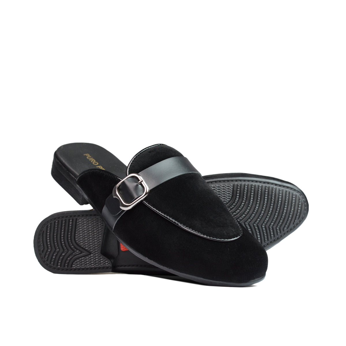 Black Suede Buckle Mule MJ03