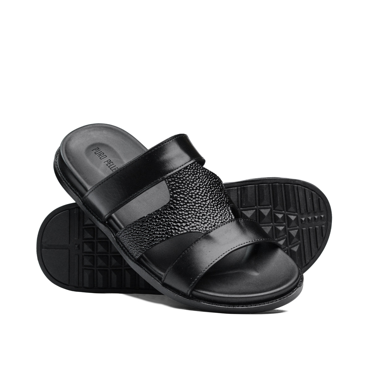 Black Croc Leather Slipper SJ05