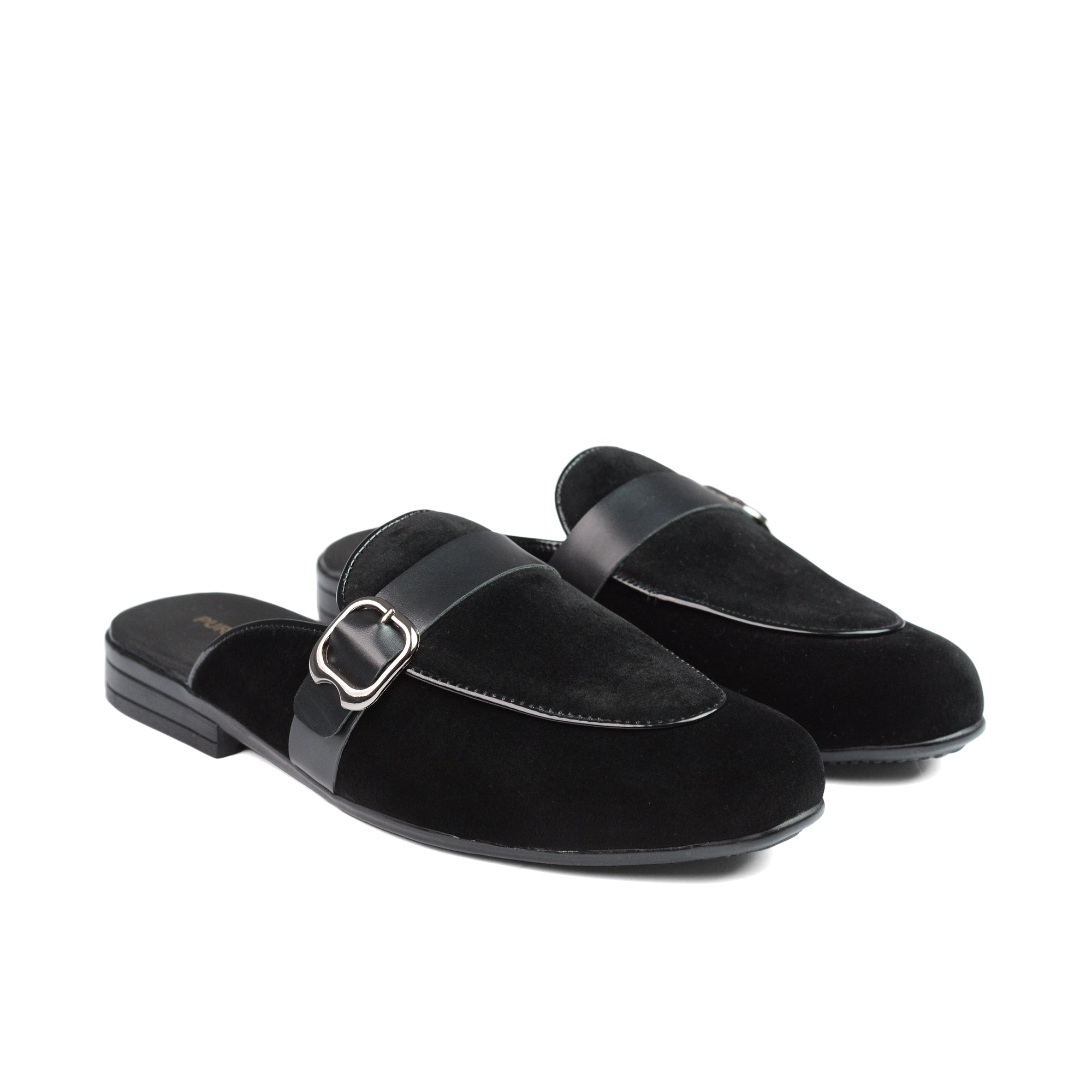 Black Suede Buckle Mule MJ03