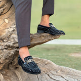 Black Woven Leather Shoe PR01