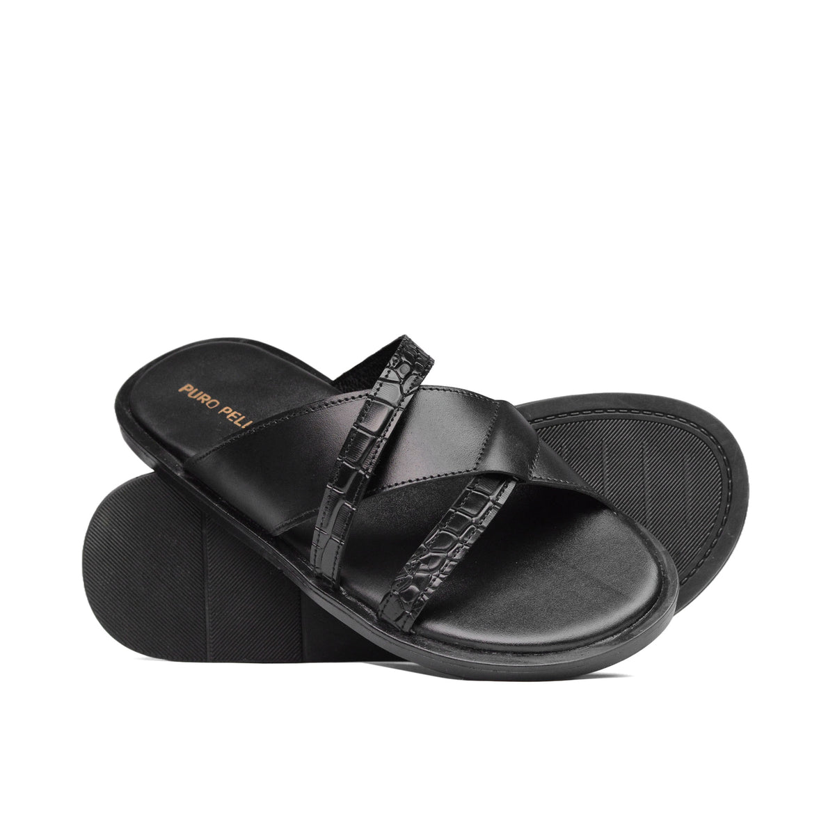 Black Croc Leather Slipper SJ07