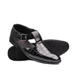 Black Croc Patent Sandals DU02