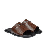 Brown Frill Leather Slipper SR02