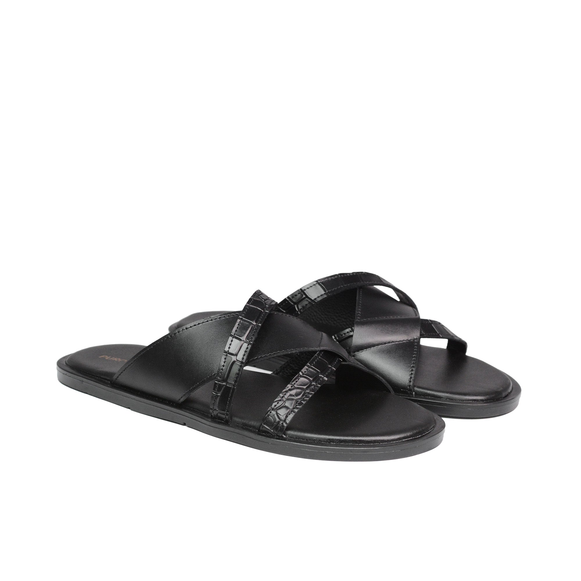 Black Croc Leather Slipper SJ07