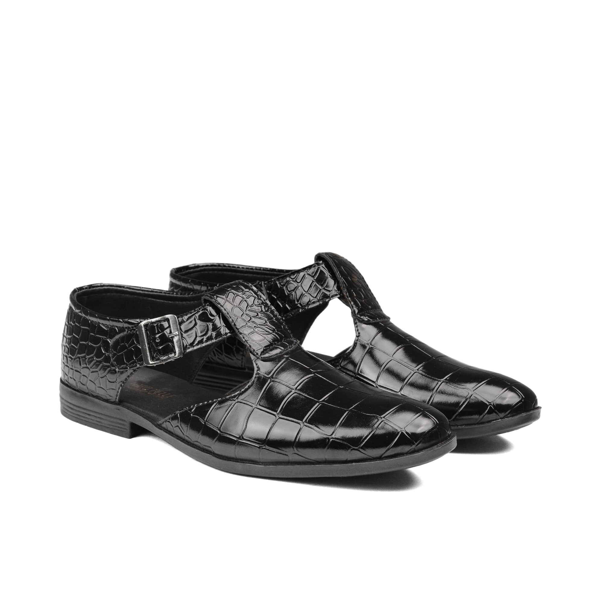 Black Croc Patent Sandals DU02