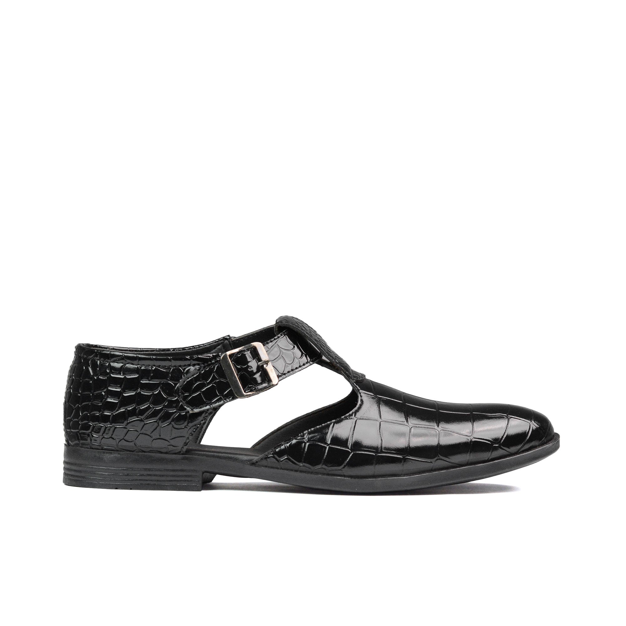 Black Croc Patent Sandals DU02