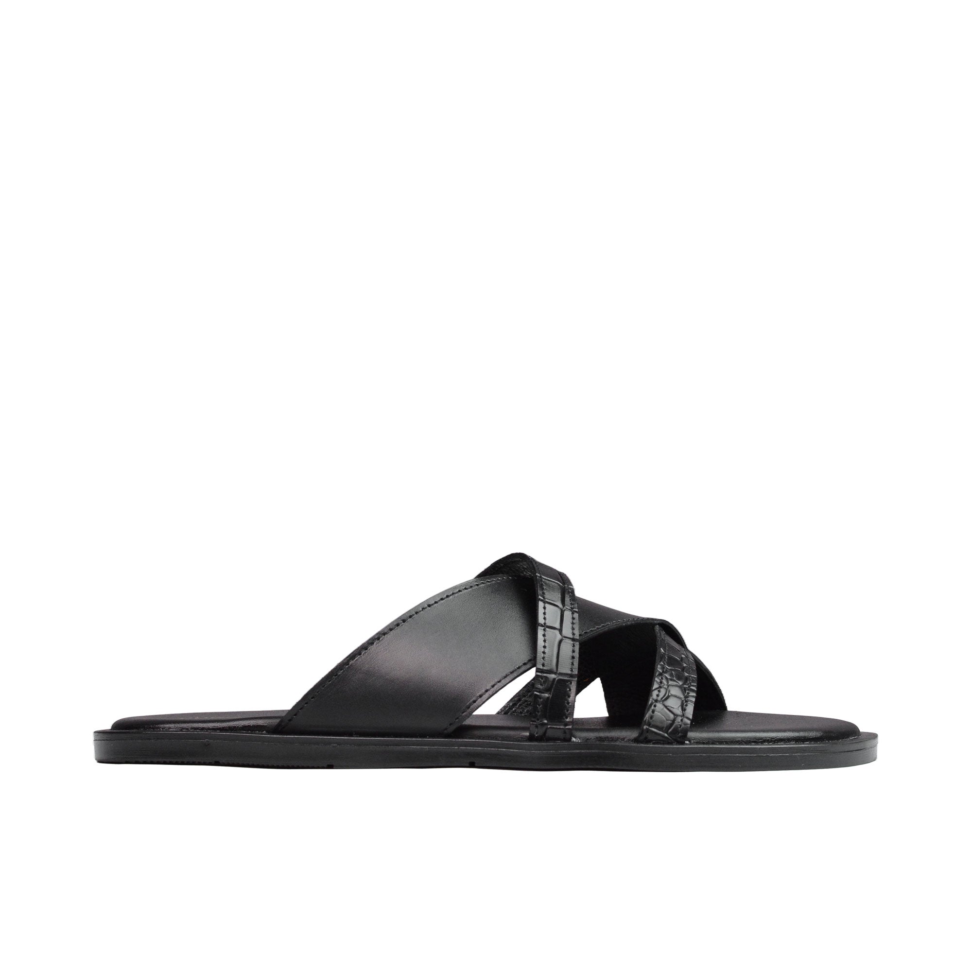 Black Croc Leather Slipper SJ07