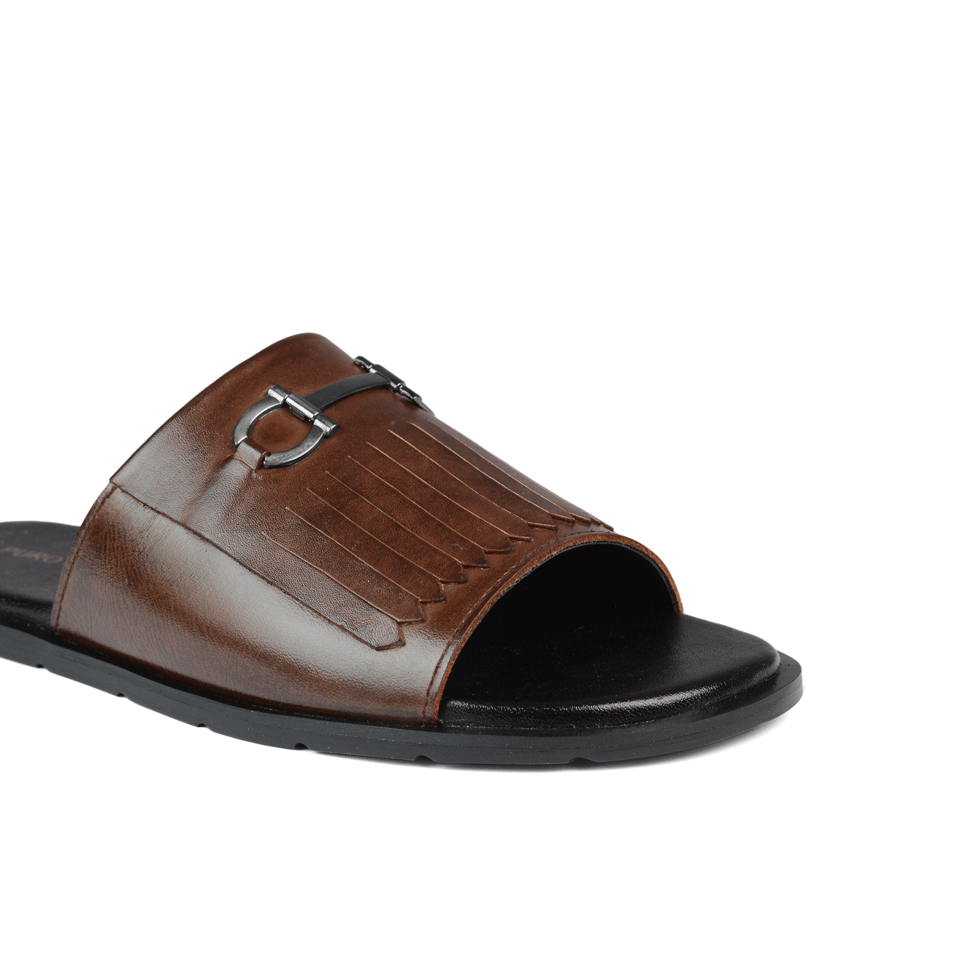 Brown Frill Leather Slipper SR02