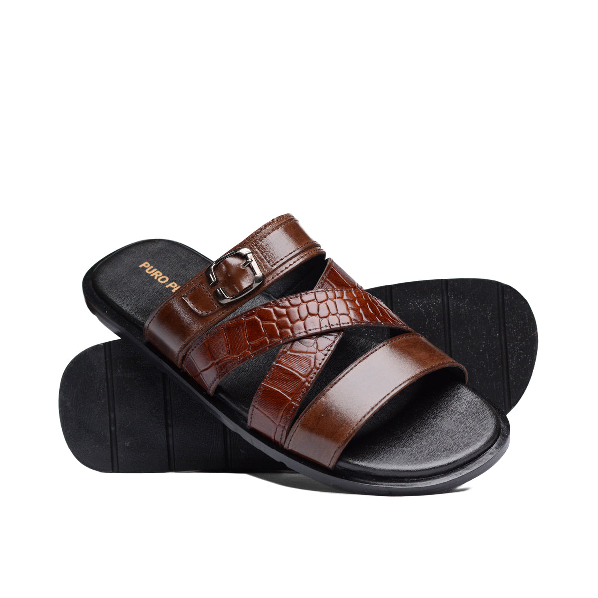 Brown Double Cross Strapped Slipper SA05