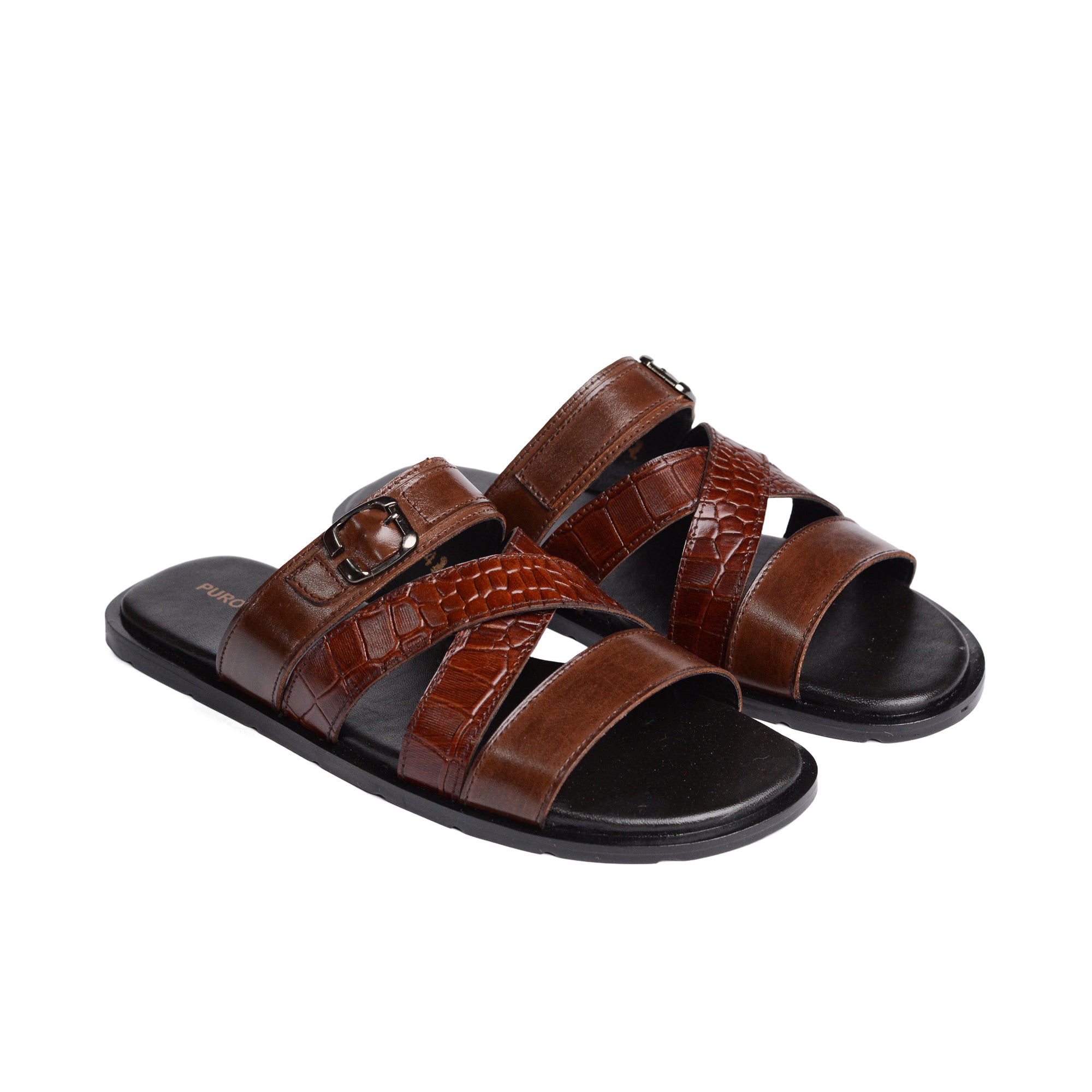 Brown Double Cross Strapped Slipper SA05
