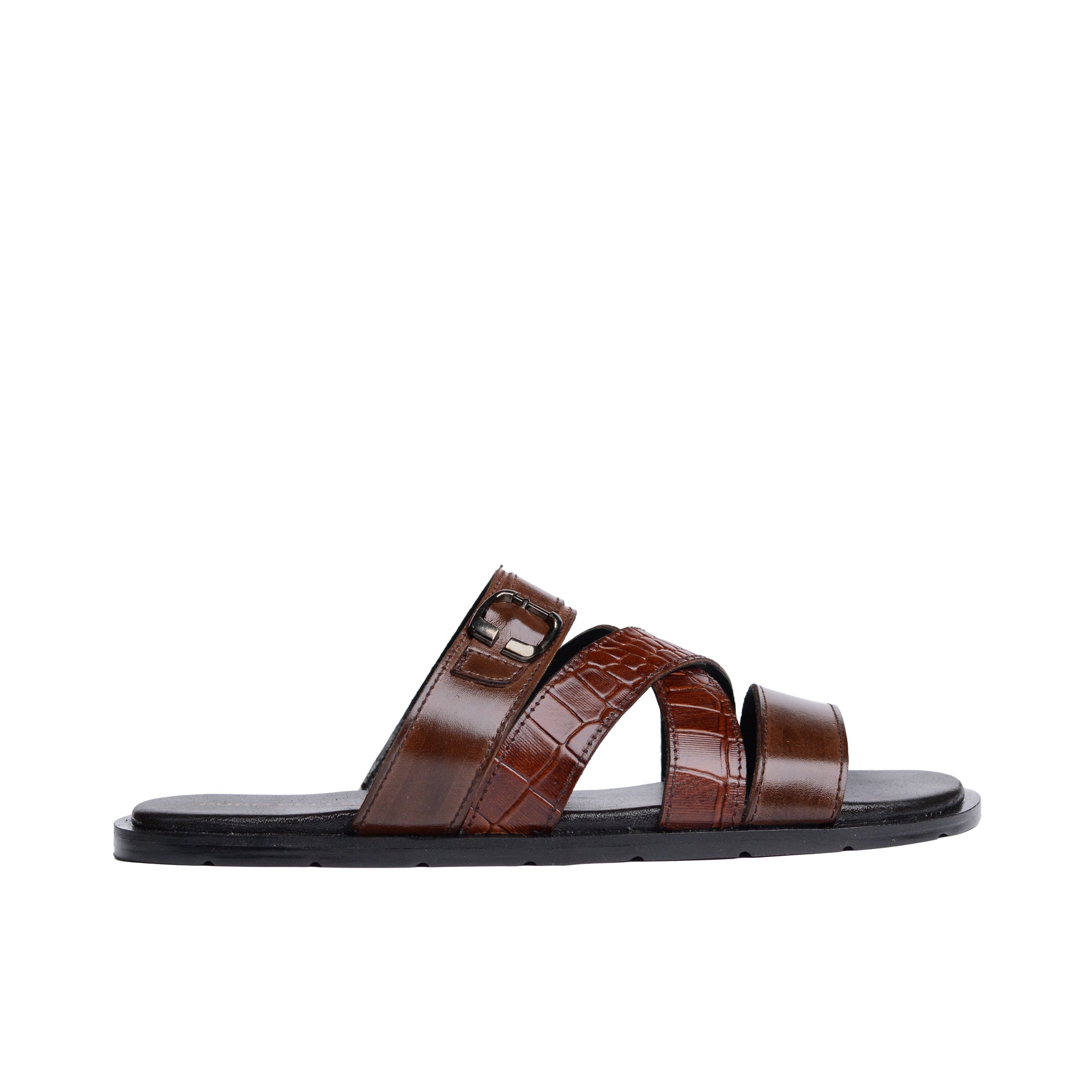 Brown Double Cross Strapped Slipper SA05