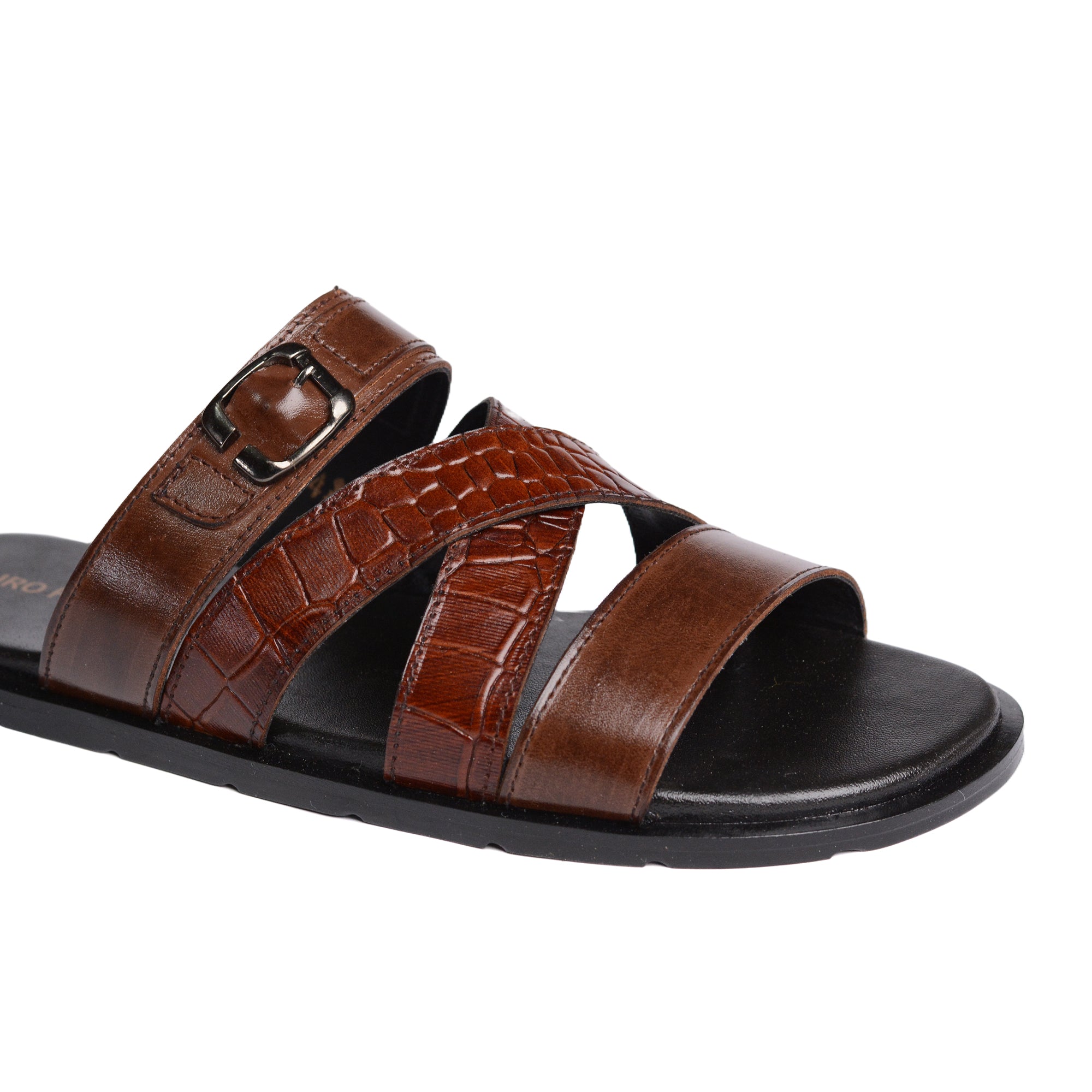 Brown Double Cross Strapped Slipper SA05