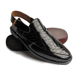 Black Patent Croc Peshawari Chappal DU04