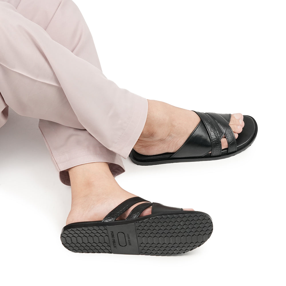 Black Croc Leather Slipper SJ07