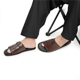 Brown Frill Leather Slipper SR02
