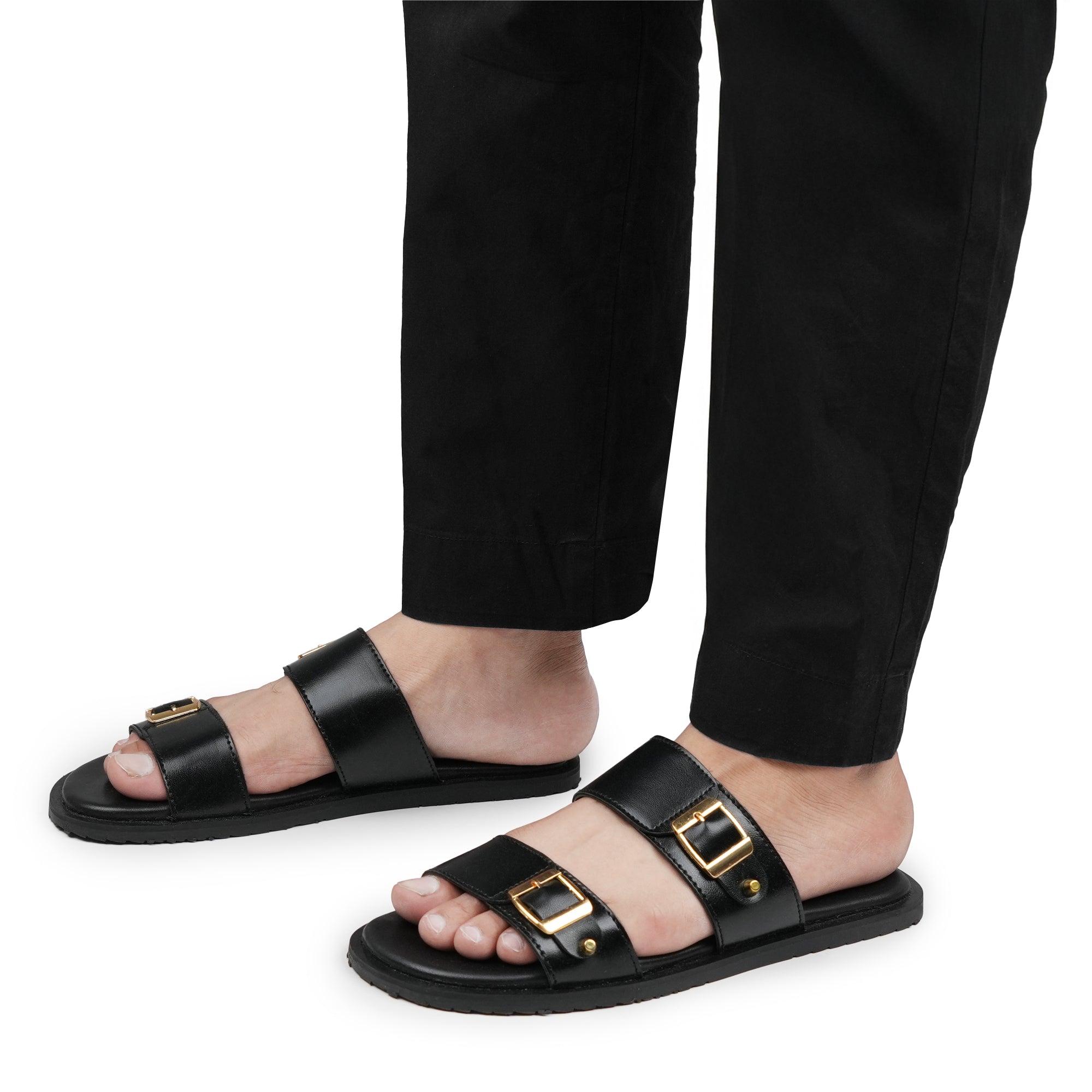 Black Double Buckle Slipper SZ05