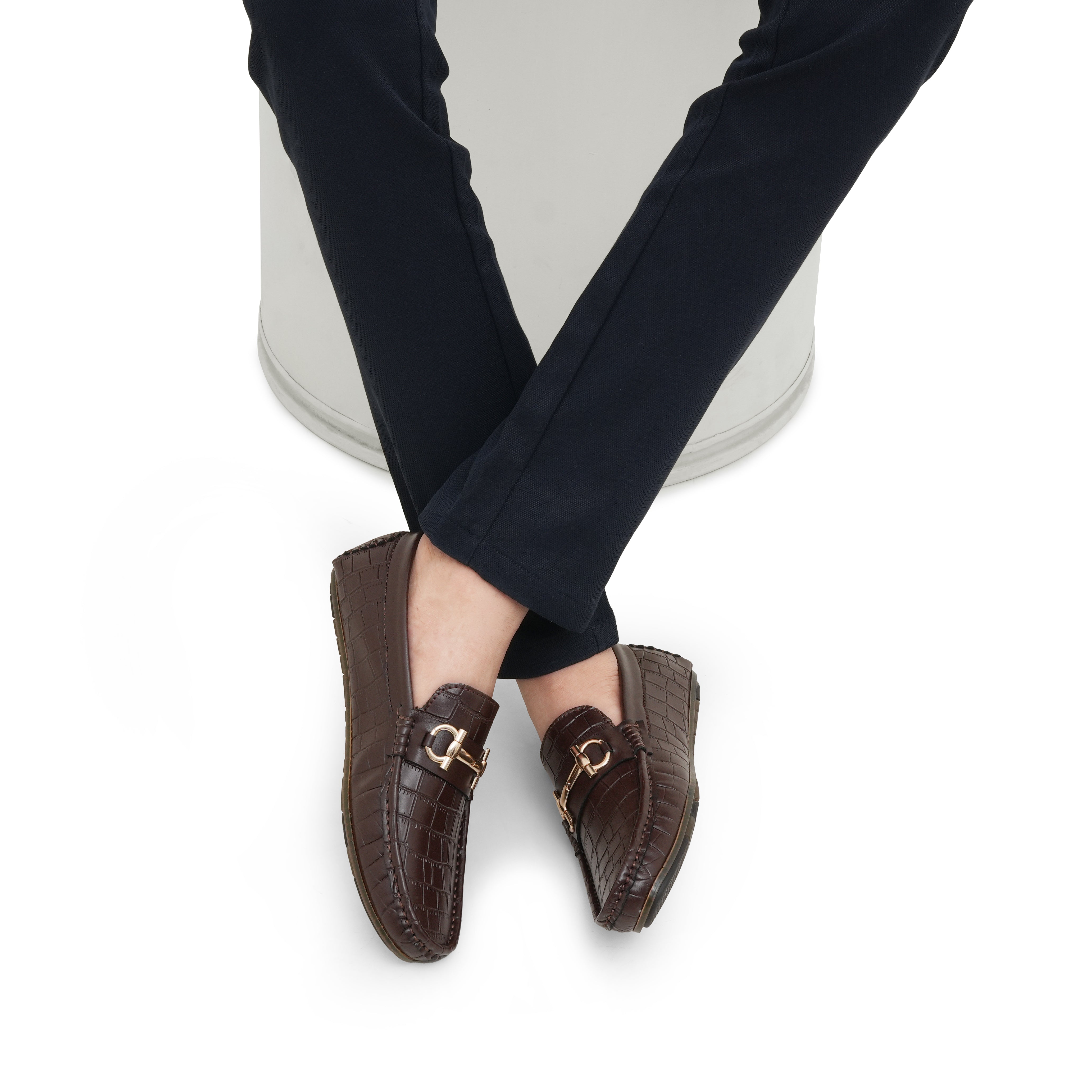 Brown Crocodile Embossed  Loafer LS02