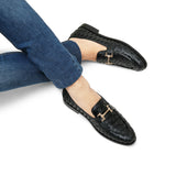 Black Woven Shoes with Gold Bit FZ42