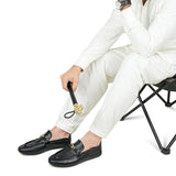 Black Leather Shoes with Gold Buckle Accent PA23