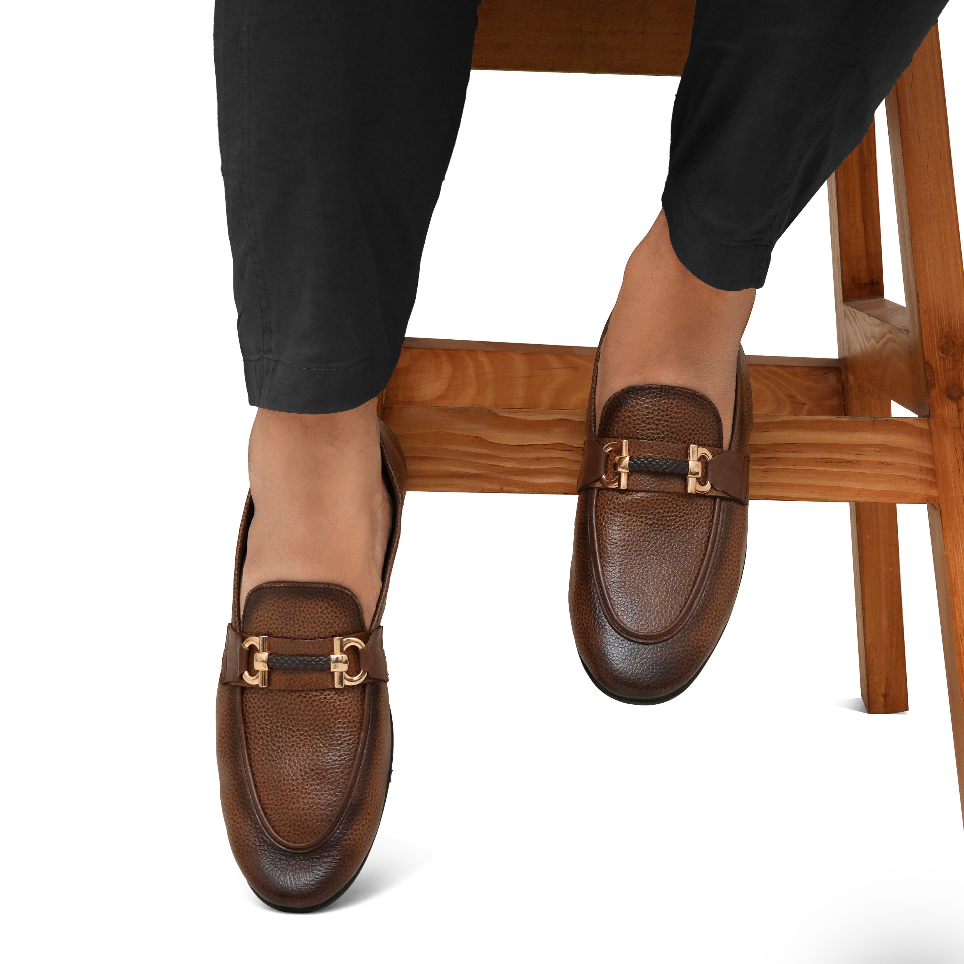 Textured Brown 2-Tone Slip-On Shoe PA44