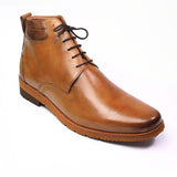 Men Formal Premium High Ankle Brown Tan Pure Leather Laced Shoe 002