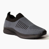 Black Grey Fly Knitted Running Sneakers