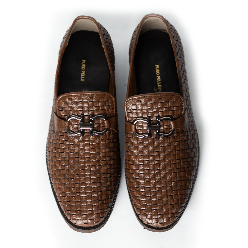 Men Formal Brown Woven Handmade Pure Leather Shoe