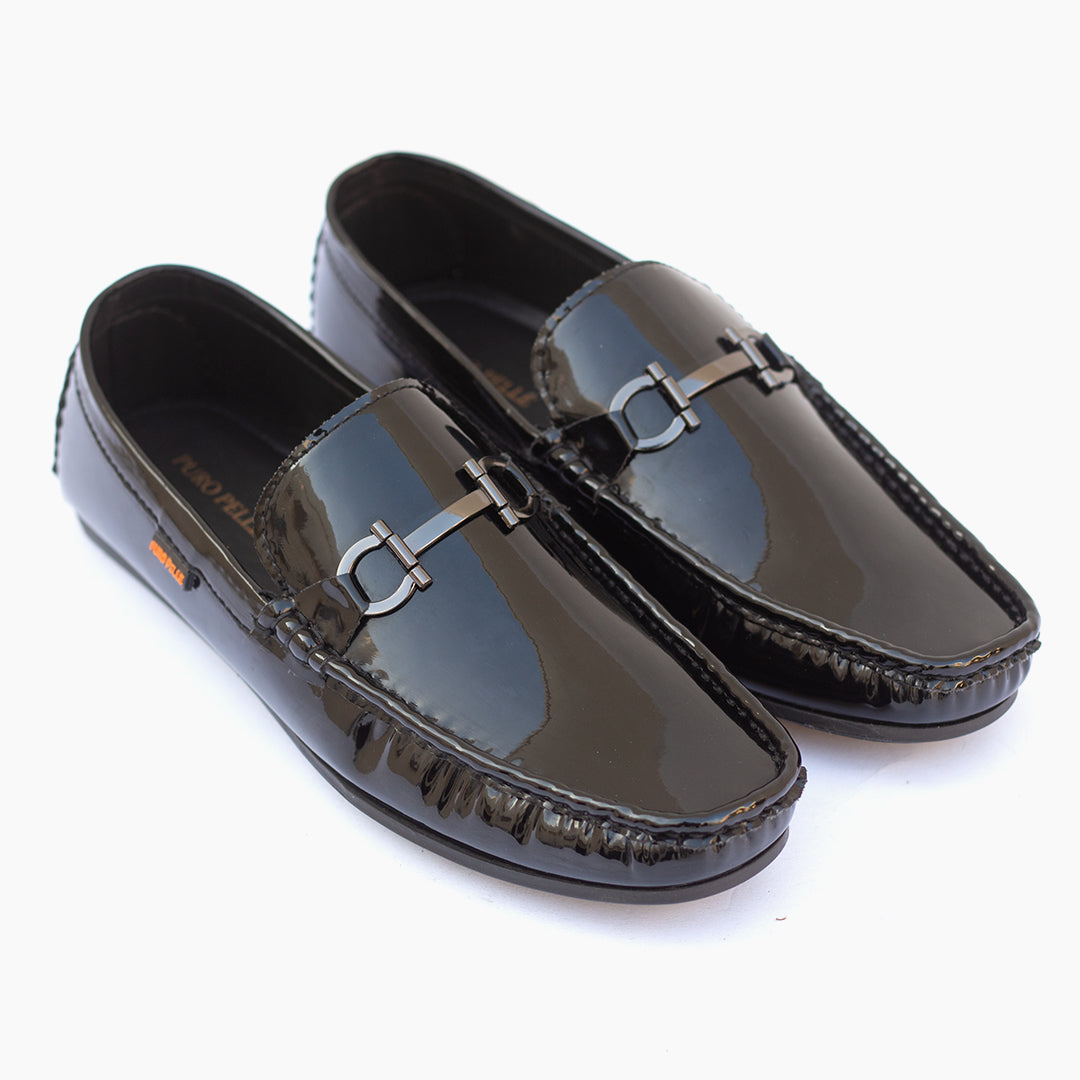 Men Black Plain Patent Loafer B7