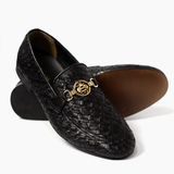 Men Formal Black Woven Handmade Pure Leather Shoe