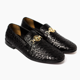 Men Formal Black Woven Handmade Pure Leather Shoe