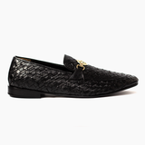 Men Formal Black Woven Handmade Pure Leather Shoe