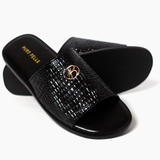 Men Slipper Premium Black textured Patent SLP21