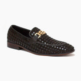Men Formal Black Woven Pure Handmade Leather Shoe