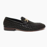Men Formal Black Woven Pure Handmade Leather Shoe