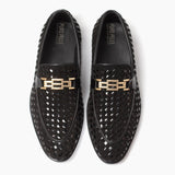 Men Formal Black Woven Pure Handmade Leather Shoe